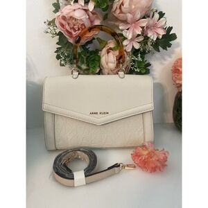 Anne Klein Convertible Handbag Crossbody‎ Embossed AK Strap Beige Faux Tortoise